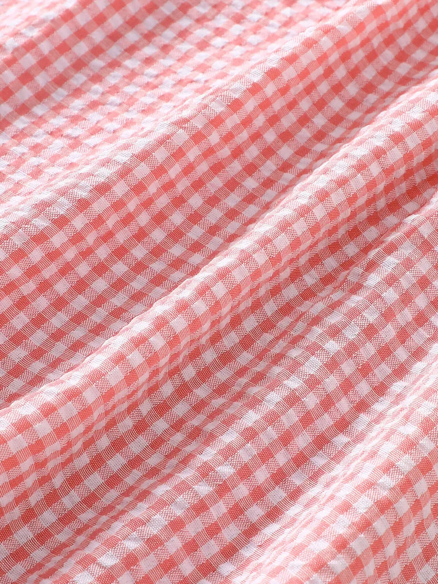 Pink with Children's Smocked Plaid Ruffle Sleeve Dress in Pink