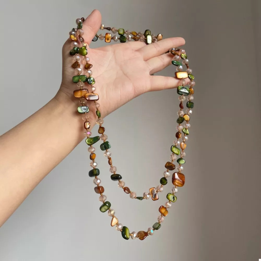 necklace in olive green featuring beaded and straight fit