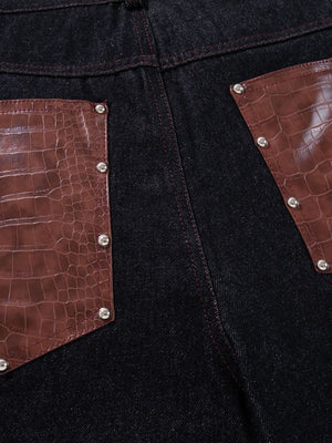 dark blue jeans with full-length and button-front