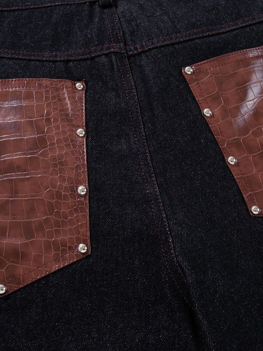dark blue jeans with full-length and button-front