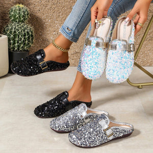 loafers in black featuring sequins and slip-on fit