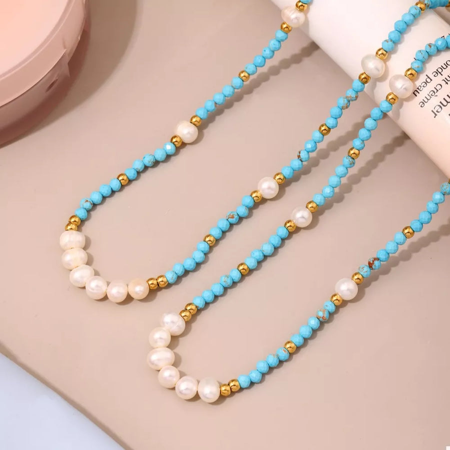 necklace in ivory with beaded and choker