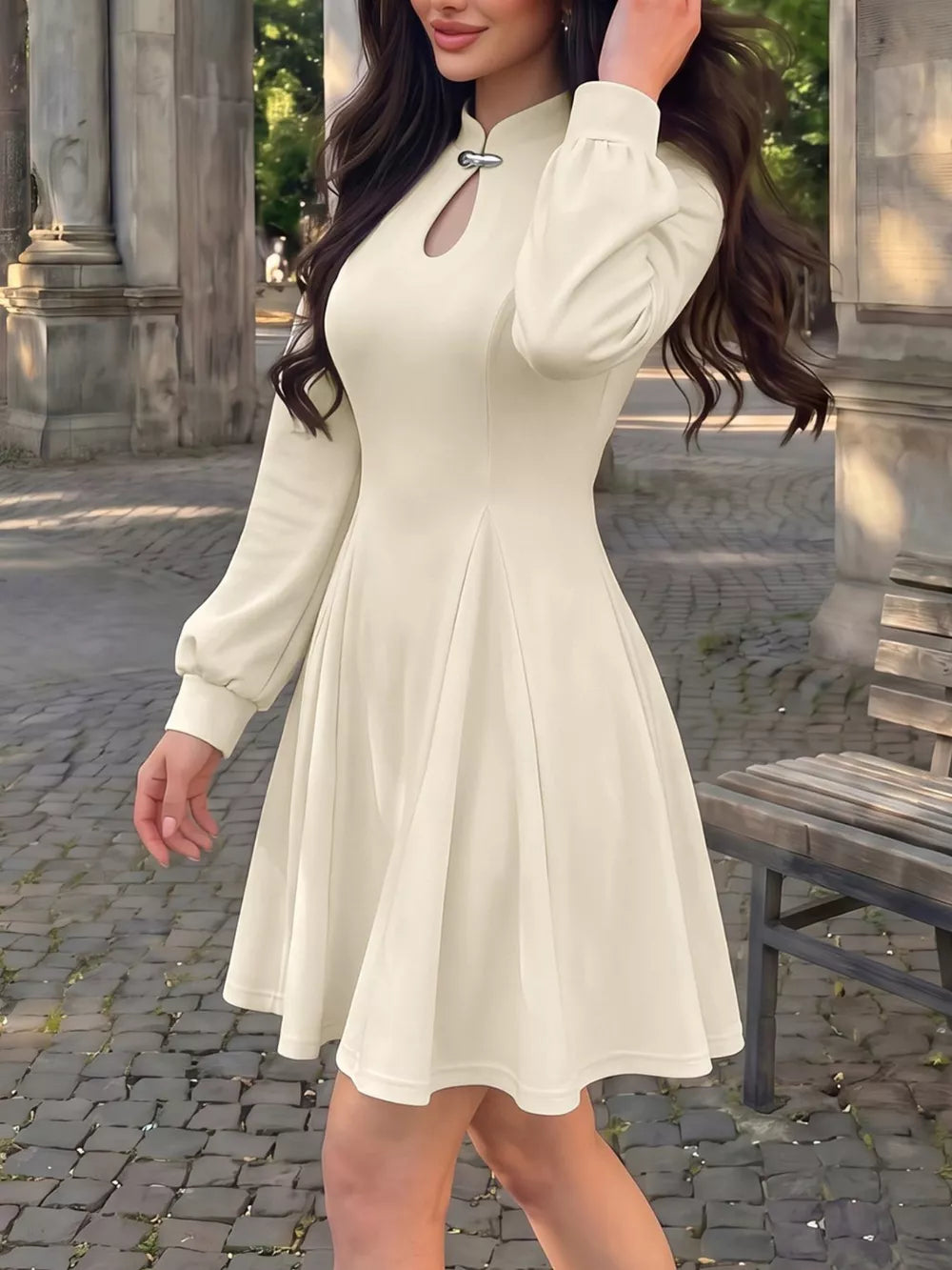 100% polyester Care instructions: Machine wash cold mini dress in Apricot with A-line silhouette