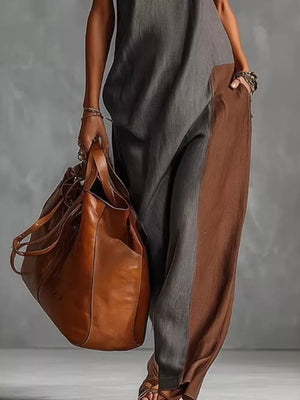 Color Block Mock Neck Sleeveless Maxi Dress Plus Size in Dark Gray