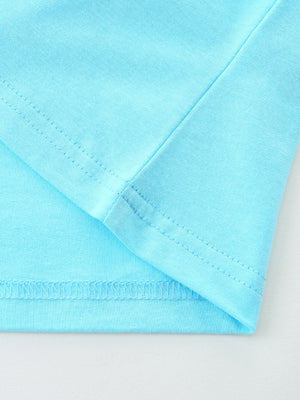 Toddler t-shirt in light blue cotton, showing hem and seam detail.