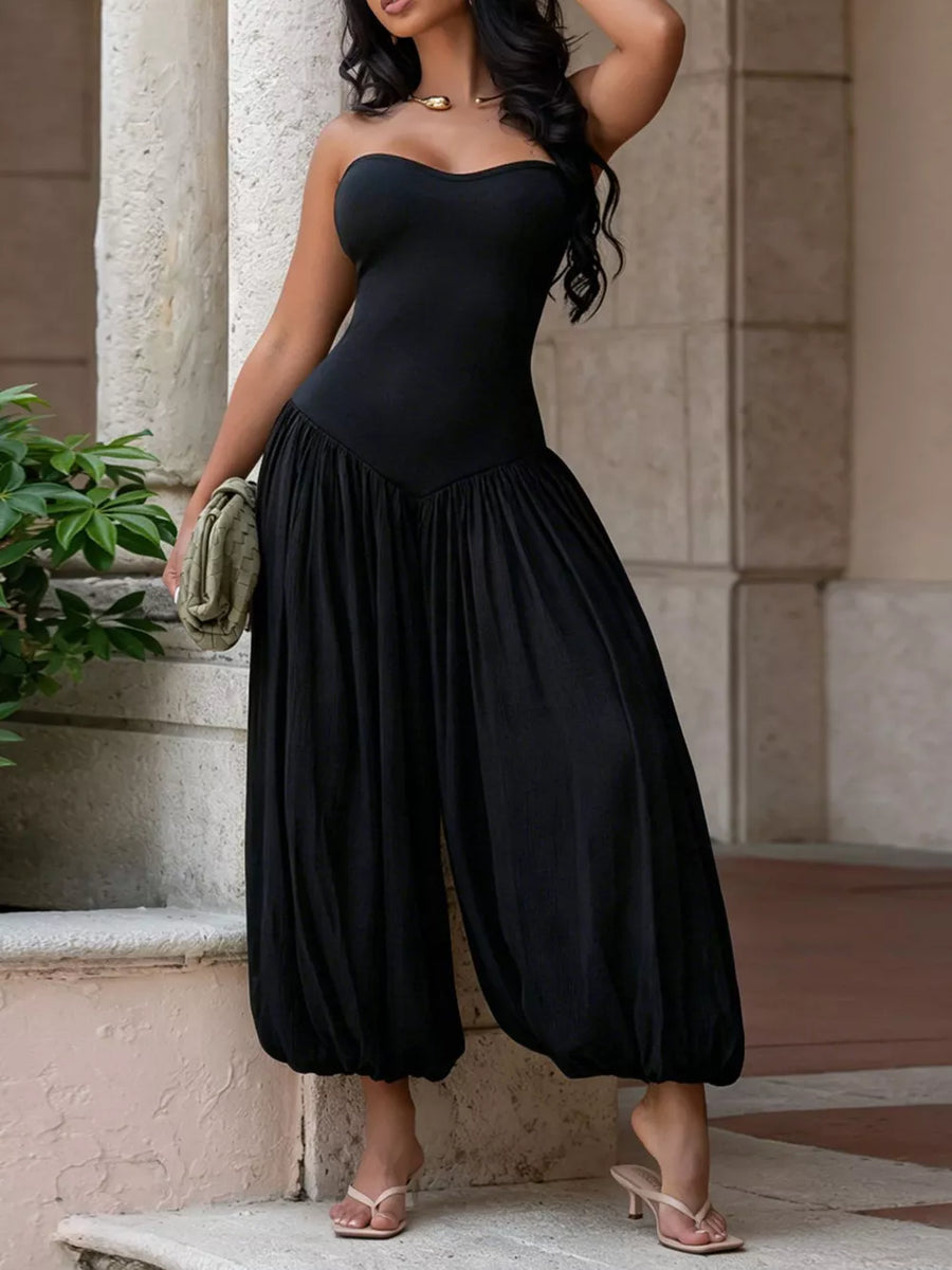 Black loose jumpsuit with strapless