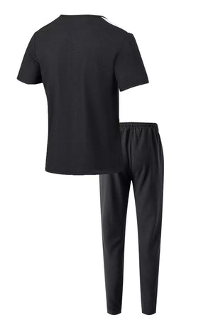 Burgundy Men's Full Size Lace-up Front Top And Pants Set