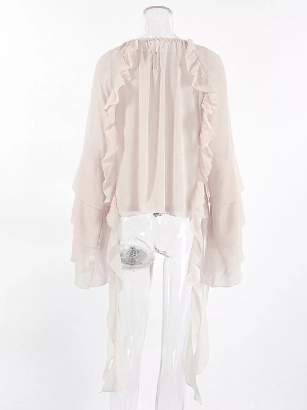 blouse in Eggshell with tied and hip-length