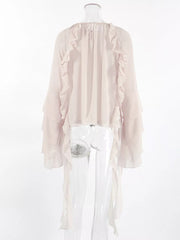 blouse in Eggshell with tied and hip-length