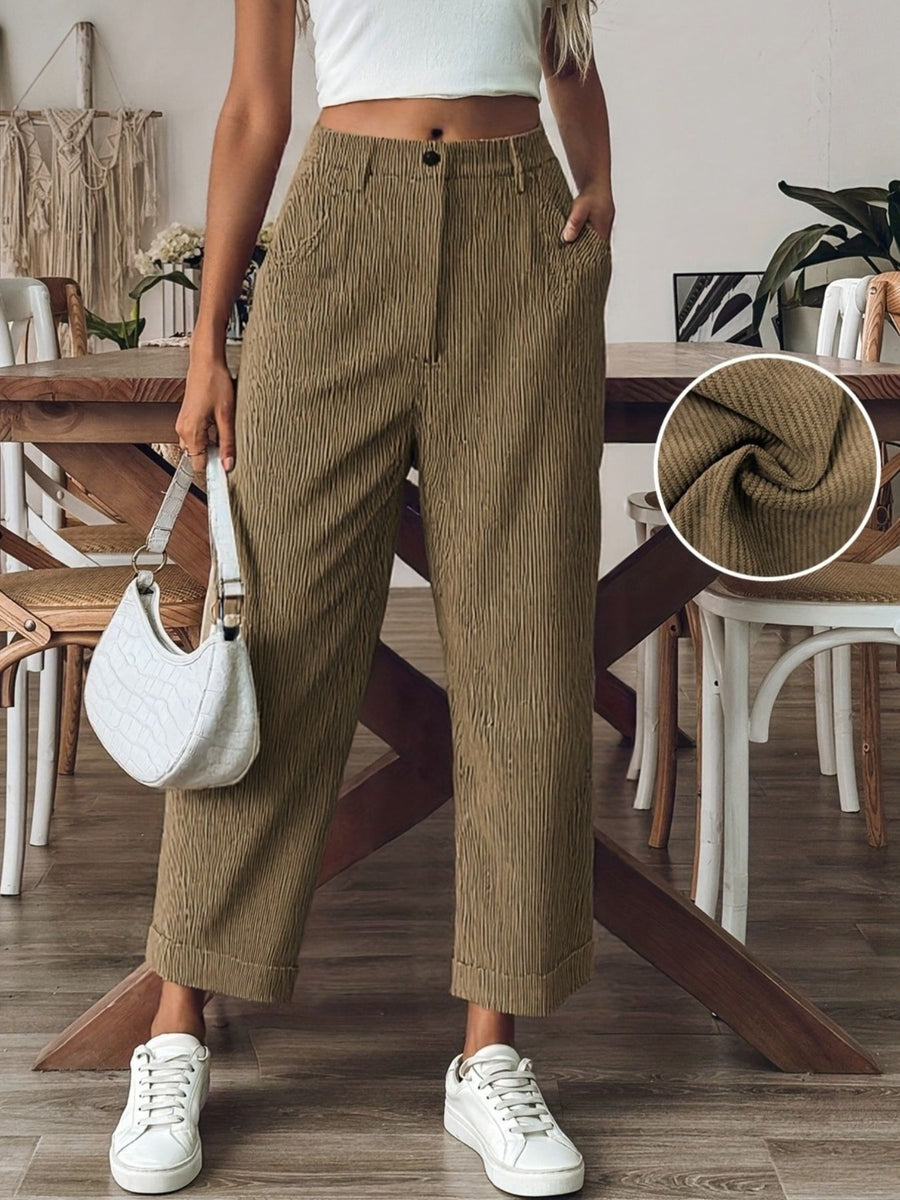 straight-leg pants in khaki featuring buttoned and straight fit