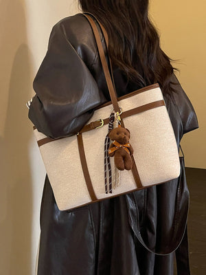 tote featuring geometric in Off-white with PU Leather Imported Size &amp texture