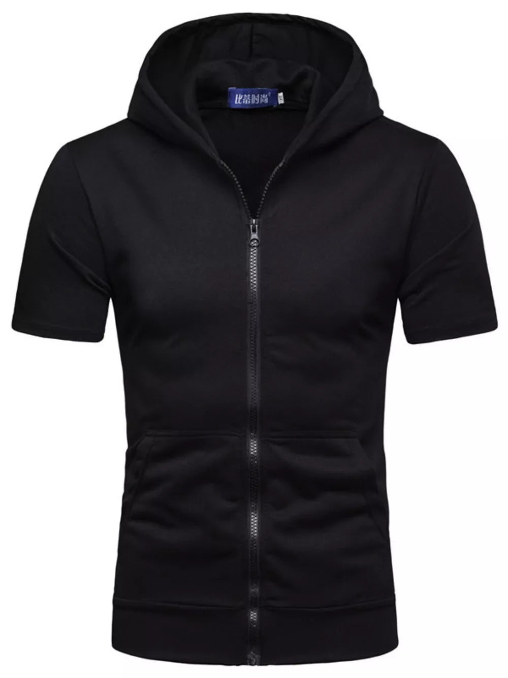 Black Men's Plus Size Short Sleeve Zip Up Hoodie