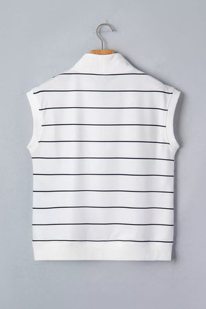 Stripe Color Block Zip V Neck Sleeveless Top option 9
