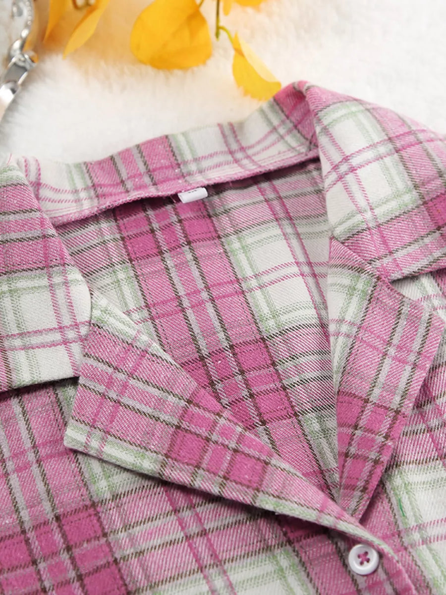 pajama set in Dusty Pink with plaid and long sleeve