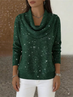 Pink pullover sweater with metallic and long sleeve