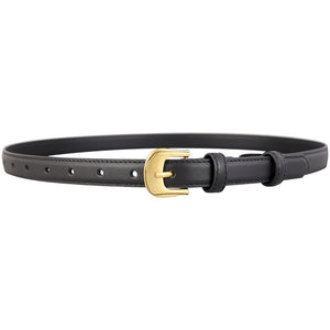 Black cowhide leather belt with gold buckle and adjustable holes