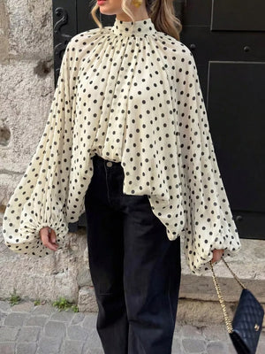 Ivory with Polka Dot Balloon Sleeve Blouse
