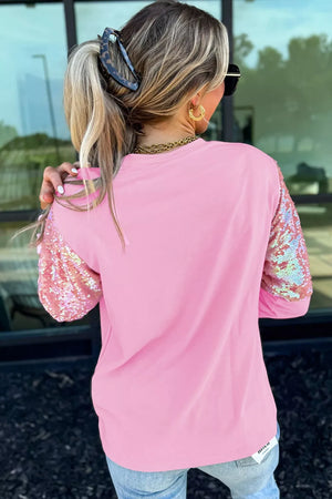 Long Sleeve Sequin Round Neck Pullover Shirt in this colorway