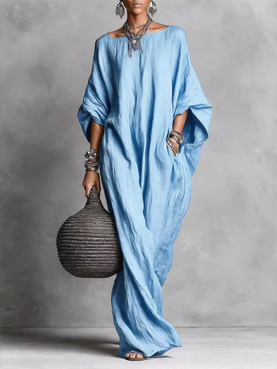 Loose Fit Boat Neck Maxi Dress in Yellow