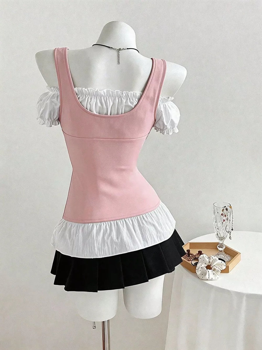 Cold Shoulder Ruched Top in Pink