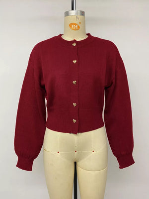 burgundy cardigan with stretchy and puff sleeve