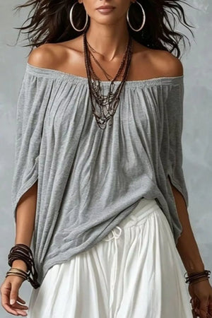 Off-shoulder Top And Wide-leg Pants Set Plus Size in Black