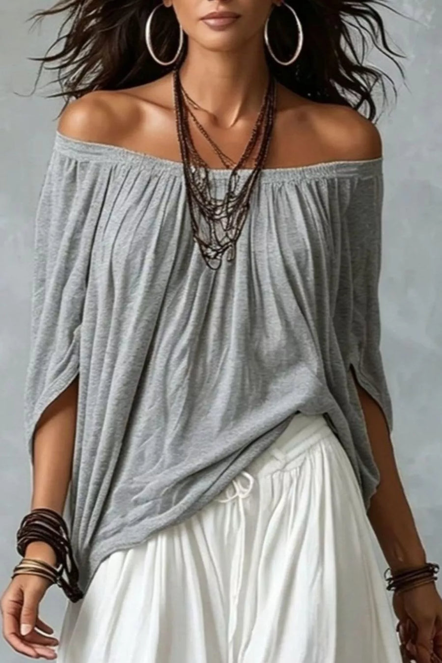 Off-shoulder Top And Wide-leg Pants Set Plus Size in Black