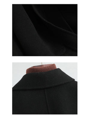 classic wool coat in black with notch lapel