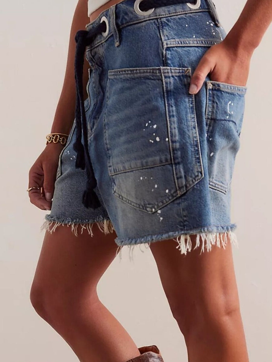 85% cotton, 15% polyester Care instructions: Machine wash cold denim shorts in Black with relaxed silhouette
