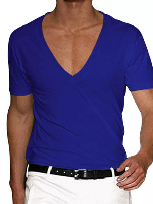 White Men's Full Size Deep V-neck T-shirt Plus Size