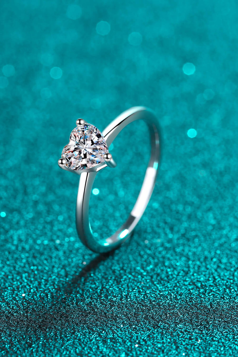 Silver ring with heart-cut moissanite solitaire stone