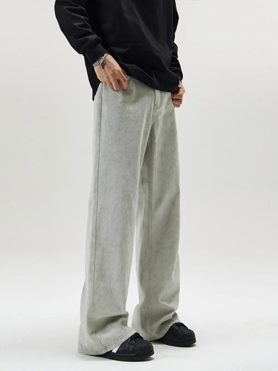 Light Gray Men's Full Size Wide Leg Pants