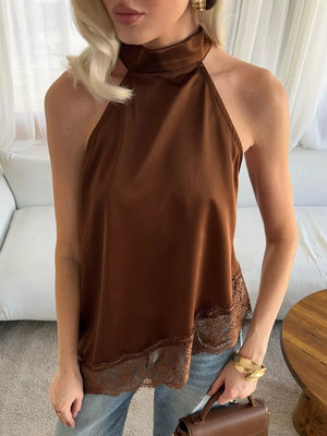 97% polyester, 3% spandex Care instructions: Machine wash cold camisole in Brown with relaxed silhouette