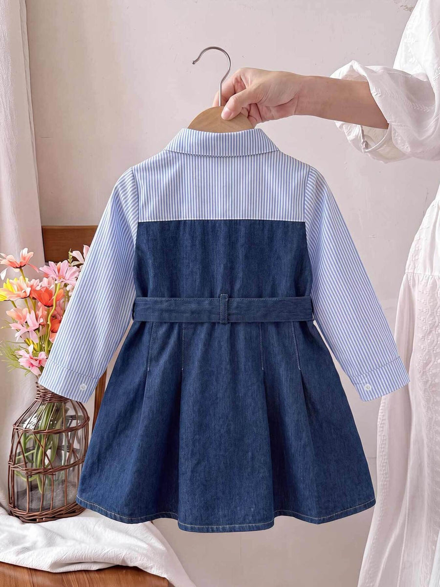 Blue shirt dress with knee-length and button-front