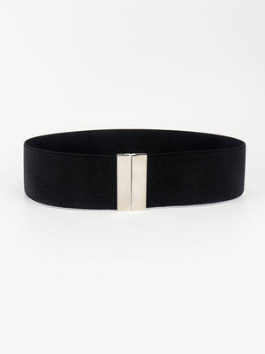 Black elastic wide belt with a silver clasp