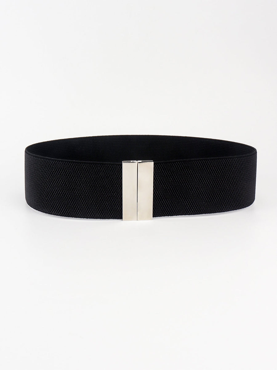 Black elastic wide belt with a silver clasp