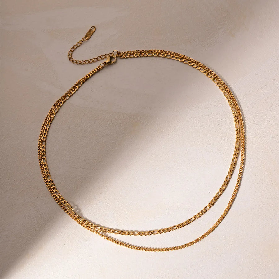 Gold dual-strand curb chain necklace with adjustable clasp