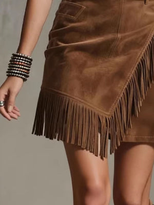 100% polyester Care instructions: Machine wash cold wrap skirt in Coffee Brown with A-line silhouette