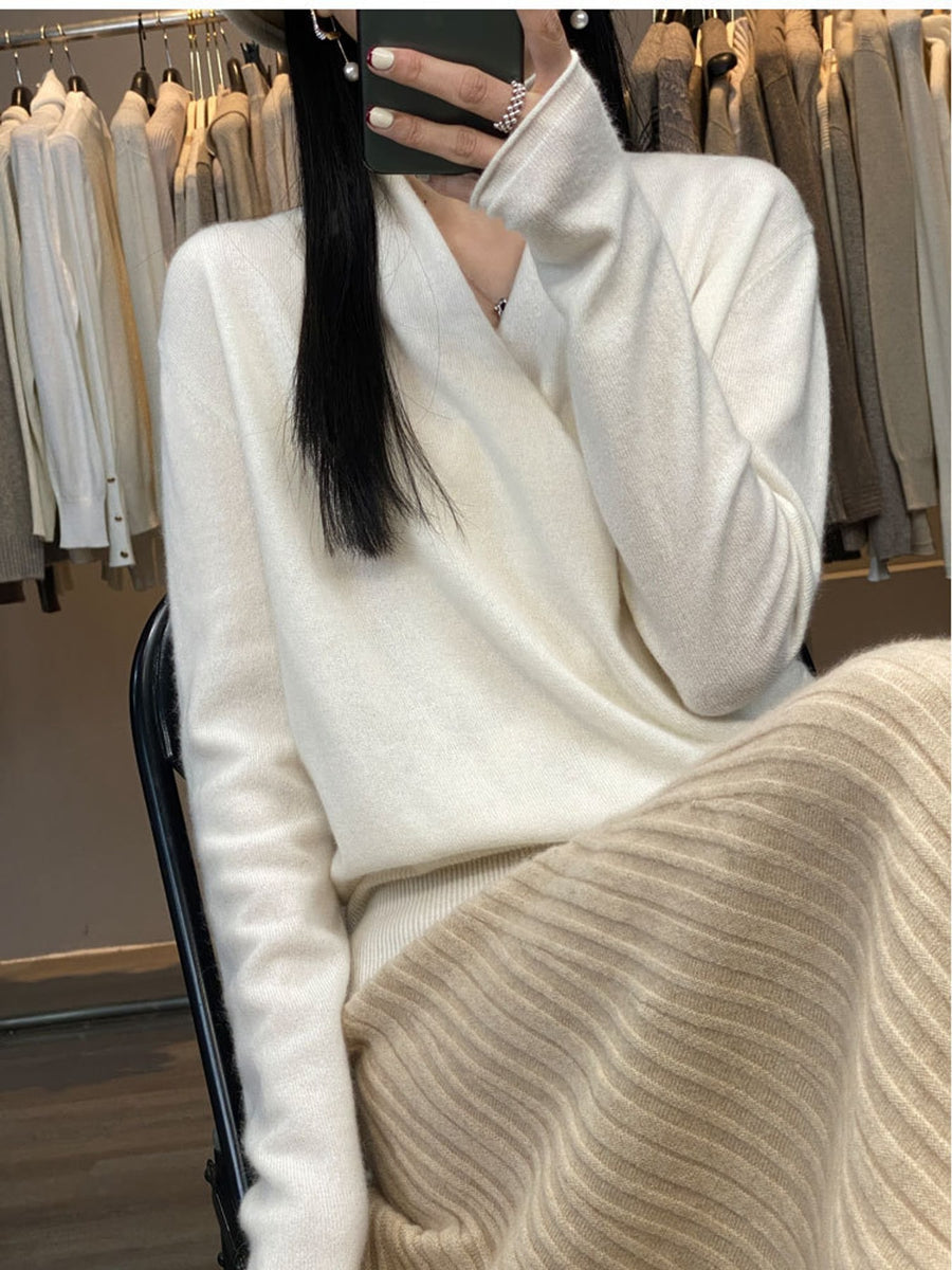 White relaxed wrap top with v-neck