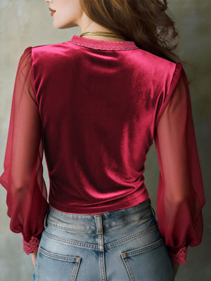 olive green fitted blouse with v-neck