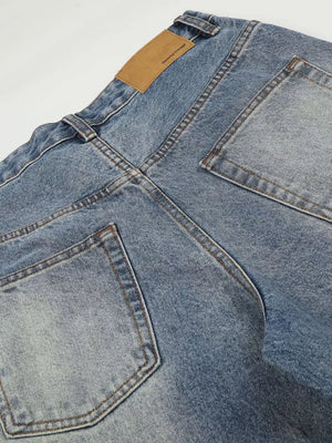 Men's Vintage Wash Wide Leg Denim Capris option 8