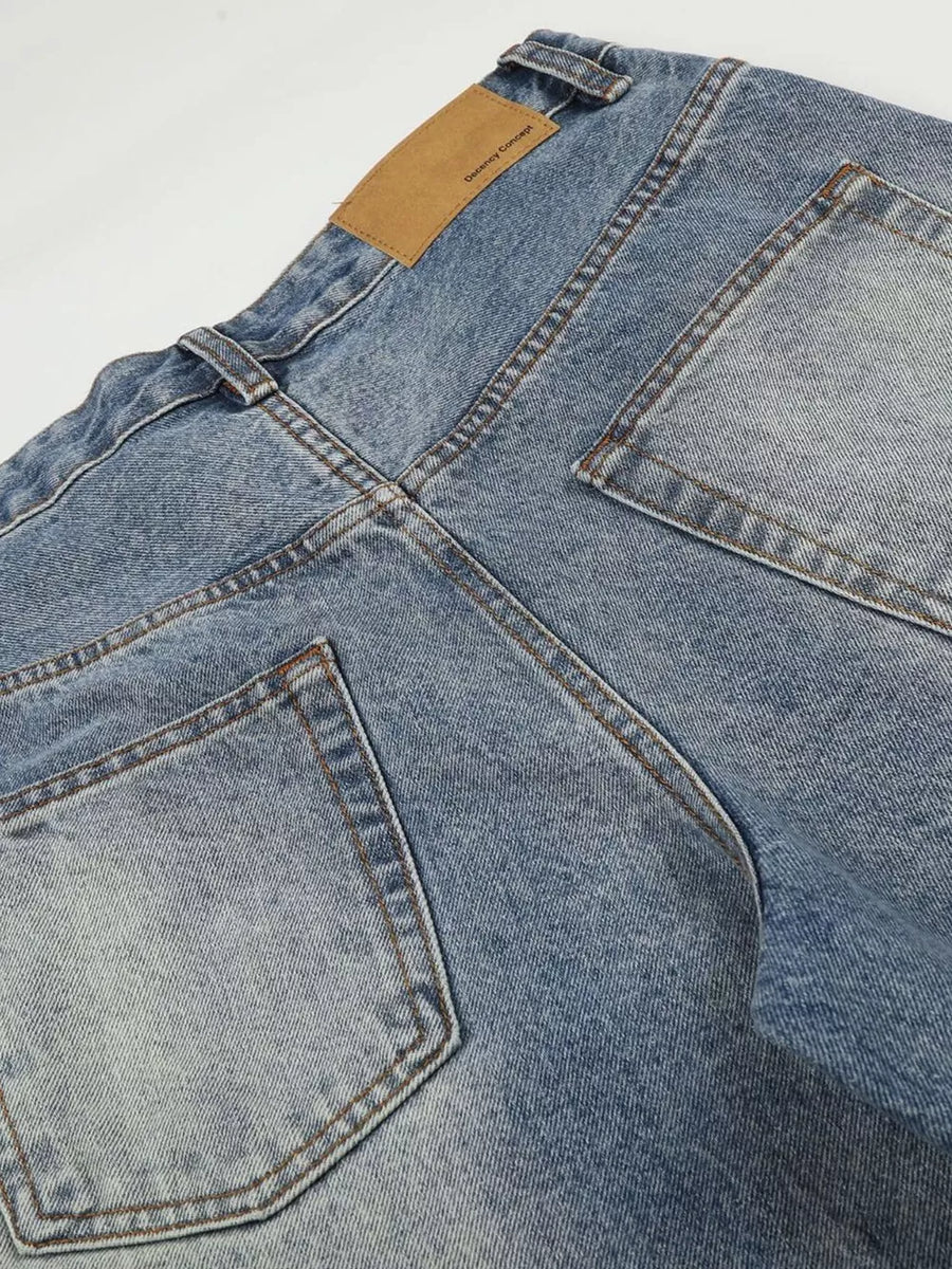 Men's Vintage Wash Wide Leg Denim Capris option 8