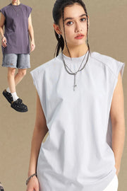 Boxy shoulder cut tank top in light gray, a casual activewear staple.