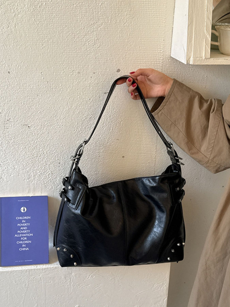 Rivet Decor Shoulder Bag in Black