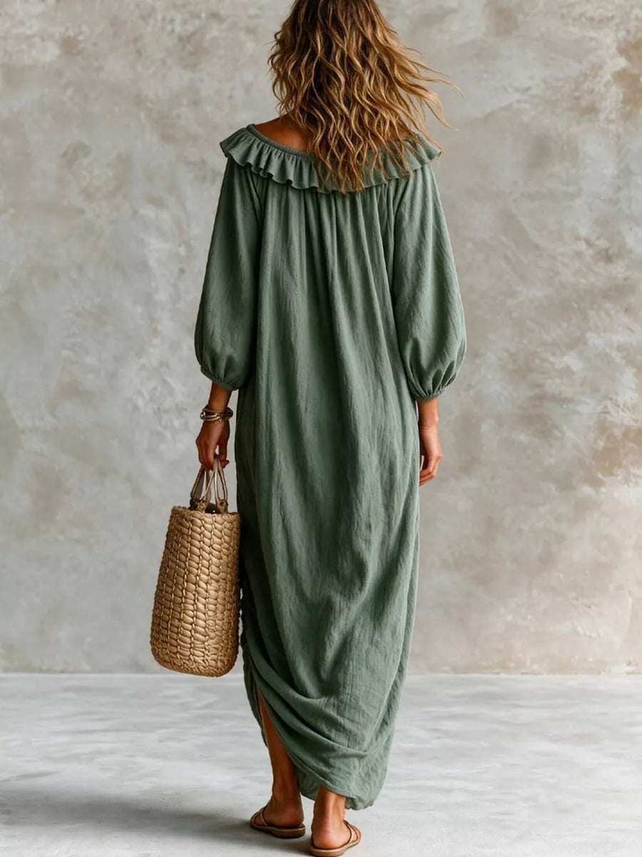 Sage relaxed midi dress with boat neck