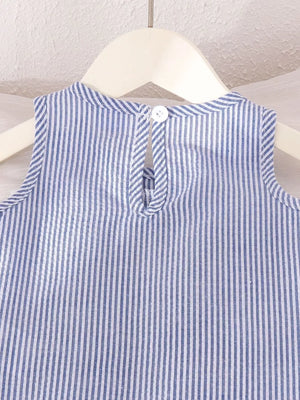 Blue with Children's Striped Sleeveless Top And Pants Set in Blue