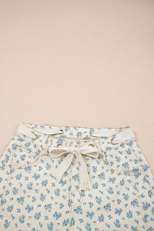 Grommet Knot Waist Floral Barrel Leg Jeans option 6