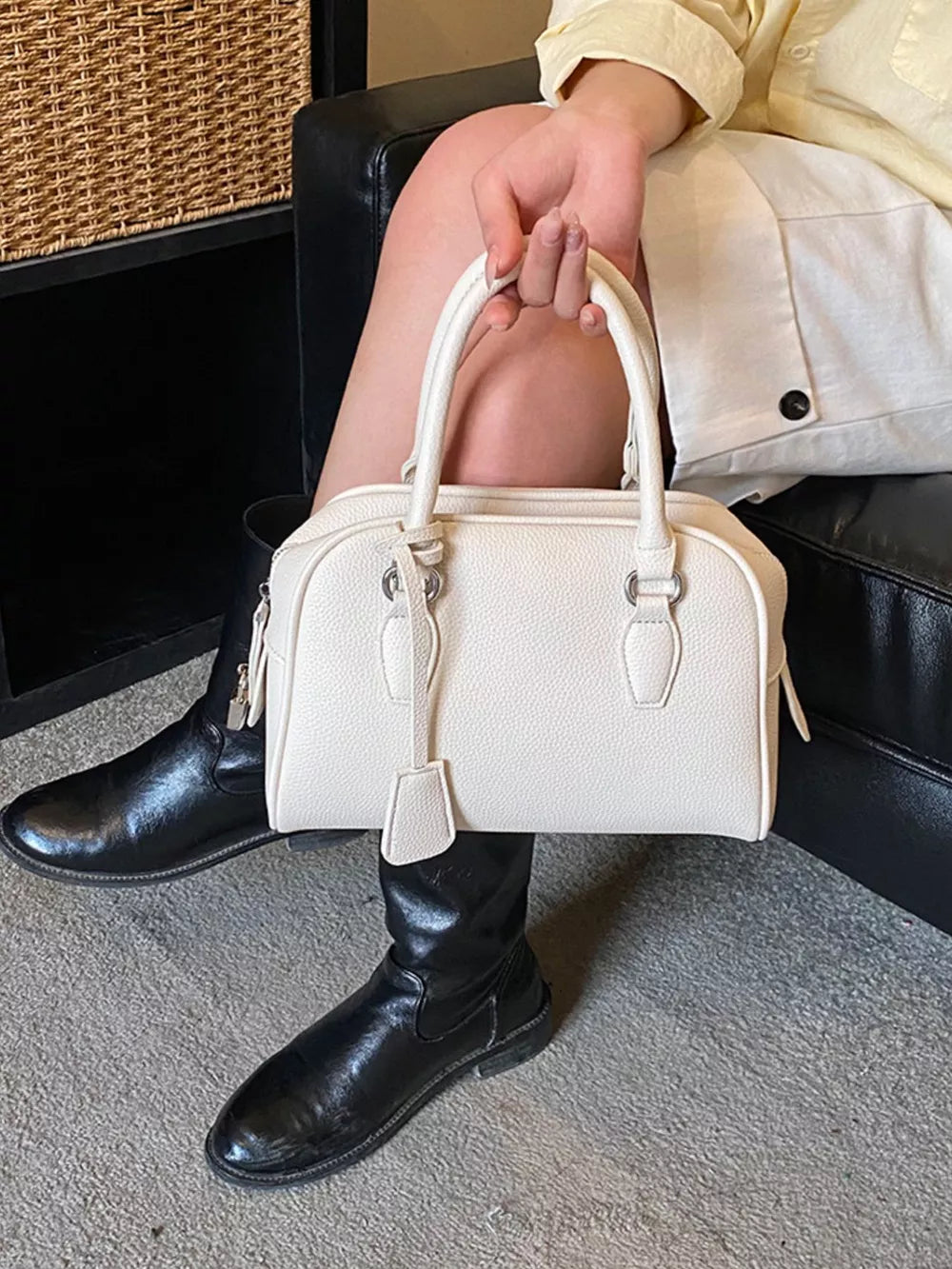 crossbody bag in Cream White with top handles and small