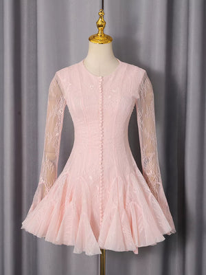 Lace Flare Sleeve Mini Dress in Pink