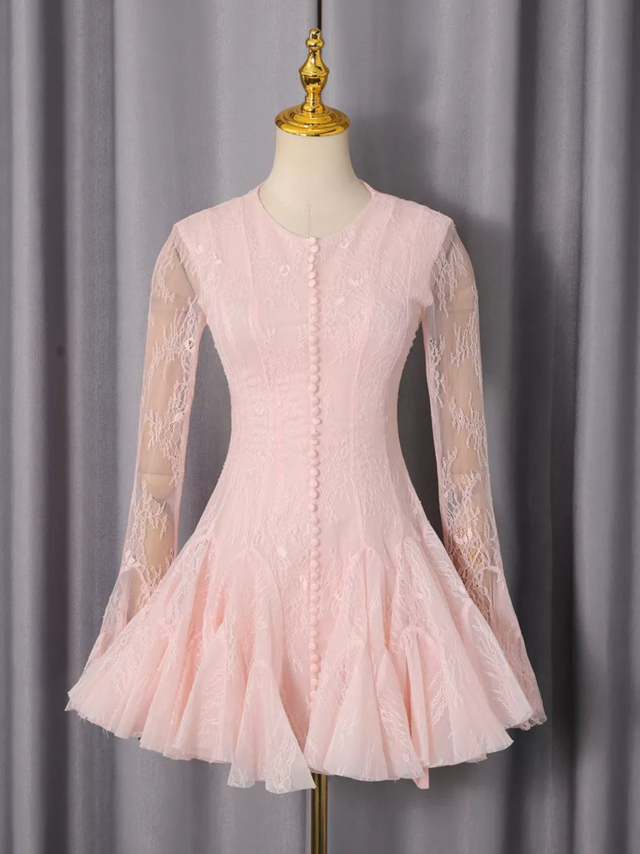 Lace Flare Sleeve Mini Dress in Pink